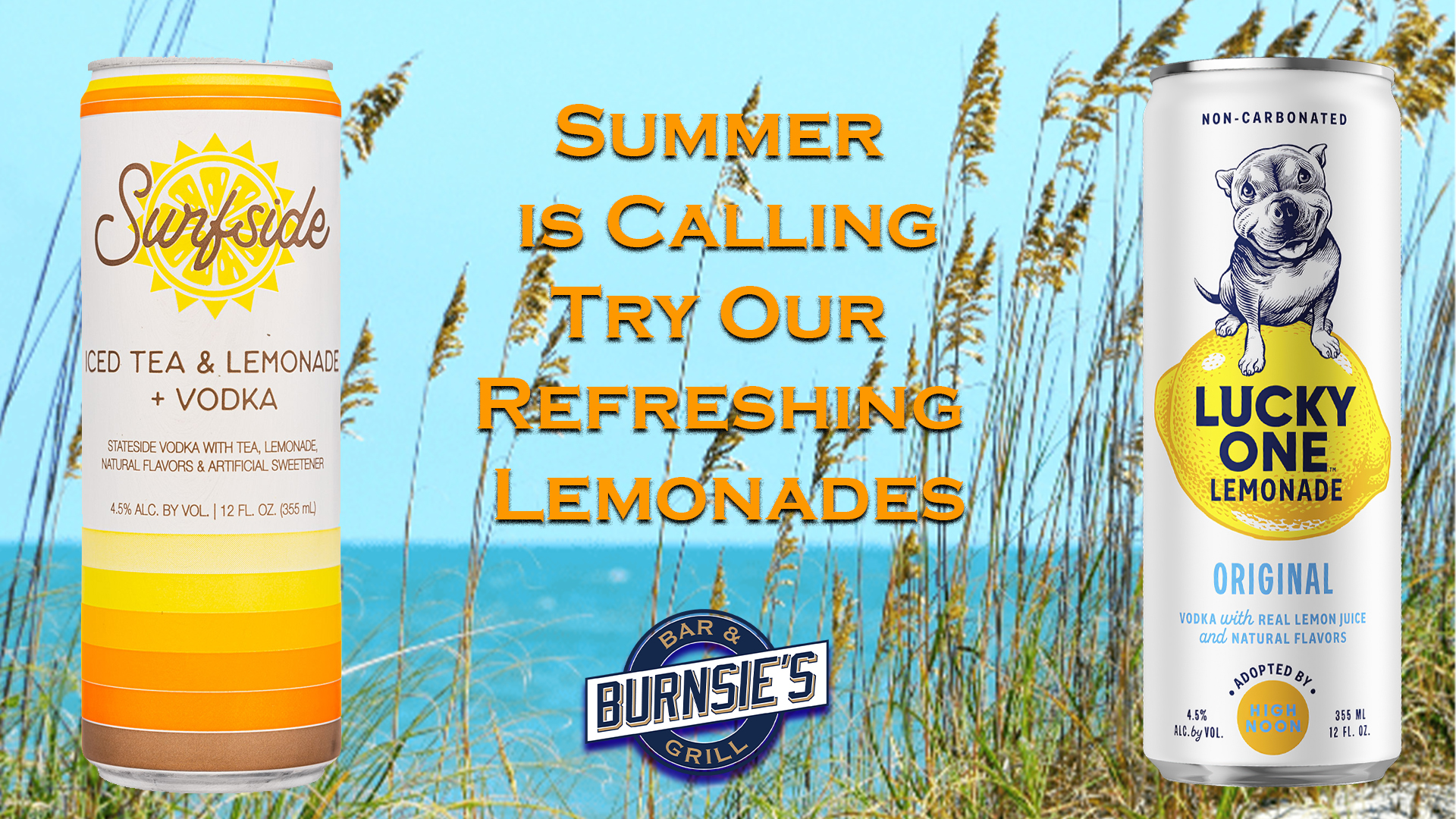 Lemonade summer coolers, seltzers, and still waters at Burnsie's